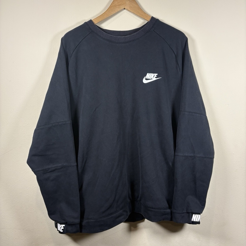 VTG Nike Y2K Black Heavyweight Lined Crewneck Sweatshirt Pockets Mens XXL